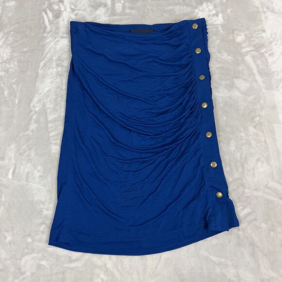 Derek Lam Skirt Womens 6 Blue Ruched Bodycon Mini Zip Button Career Party Preppy - Picture 1 of 10